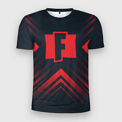 Футболка спортивная мужская Красный символ Fortnite на темном фоне со стрелкам, цвет: 3D-принт