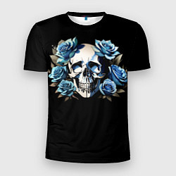 Мужская спорт-футболка Череп и синие розы