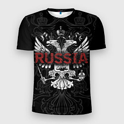 Мужская спорт-футболка Герб России с надписью Russia