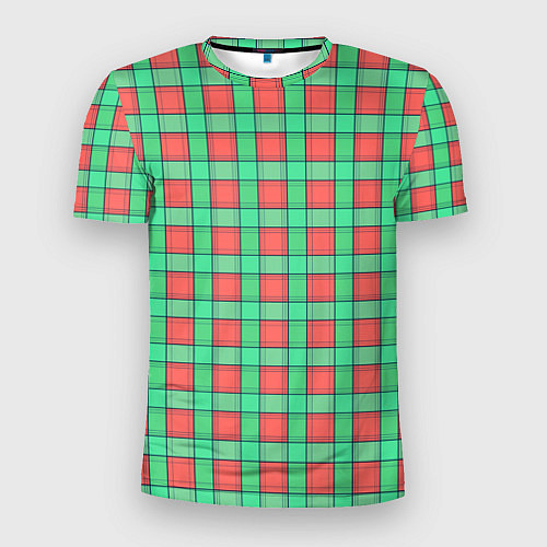 Мужская спорт-футболка Клетчатый зелено -оранжевый паттерн / 3D-принт – фото 1