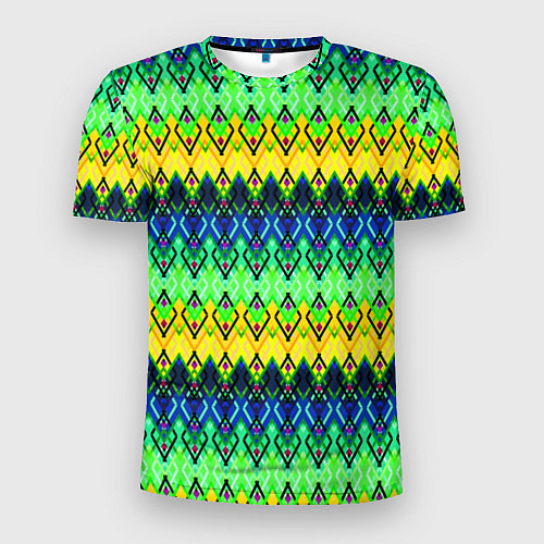 Мужская спорт-футболка Разноцветный желто-синий геометрический орнамент / 3D-принт – фото 1