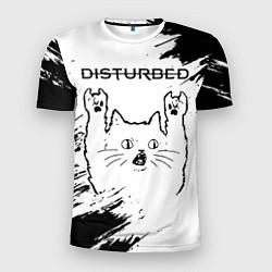 Мужская спорт-футболка Disturbed рок кот на светлом фоне