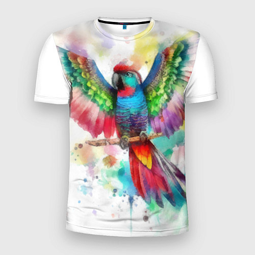 Мужская спорт-футболка Разноцветный акварельный попугай с расправленными / 3D-принт – фото 1