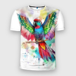 Мужская спорт-футболка Разноцветный акварельный попугай с расправленными