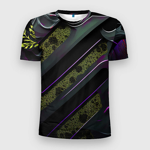 Мужская спорт-футболка Фиолетовые и зеленые вставки / 3D-принт – фото 1
