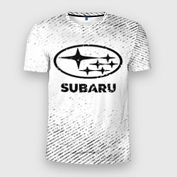 Мужская спорт-футболка Subaru с потертостями на светлом фоне