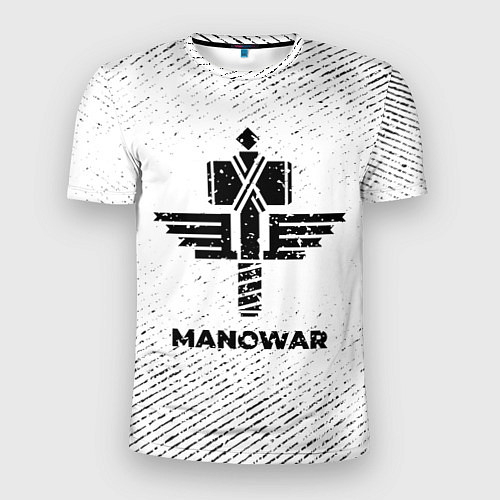 Мужская спорт-футболка Manowar с потертостями на светлом фоне / 3D-принт – фото 1