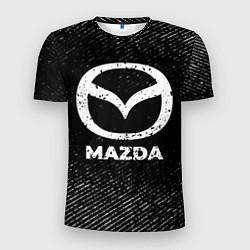 Мужская спорт-футболка Mazda с потертостями на темном фоне