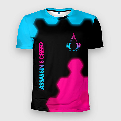 Мужская спорт-футболка Assassins Creed - neon gradient: надпись, символ / 3D-принт – фото 1
