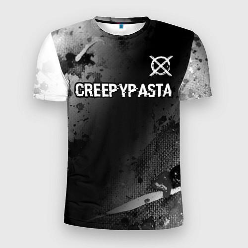 Мужская спорт-футболка CreepyPasta glitch на темном фоне: символ сверху / 3D-принт – фото 1