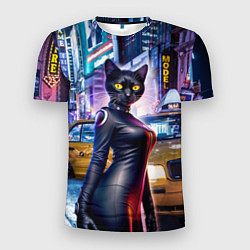 Мужская спорт-футболка Модная чёрная кошечка в Нью-Йорке