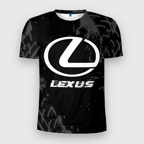 Мужская спорт-футболка Lexus speed на темном фоне со следами шин / 3D-принт – фото 1