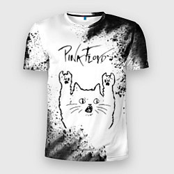 Мужская спорт-футболка Pink Floyd рок кот на светлом фоне