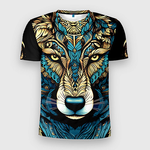 Мужская спорт-футболка Волк в бирюзовом орнаменте / 3D-принт – фото 1