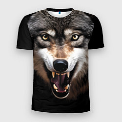 Мужская спорт-футболка Агрессивный рычащий волк