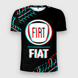 Футболка спортивная мужская Значок Fiat в стиле glitch на темном фоне, цвет: 3D-принт