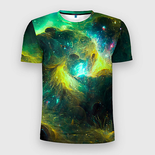 Мужская спорт-футболка Небула в космосе в зеленых тонах - нейронная сеть / 3D-принт – фото 1