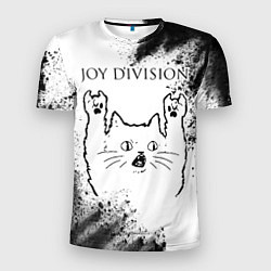 Мужская спорт-футболка Joy Division рок кот на светлом фоне