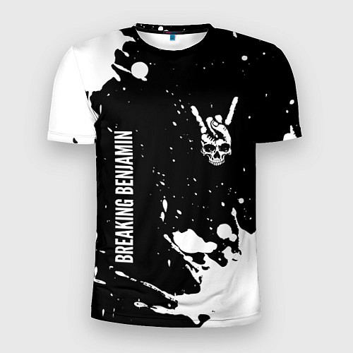 Мужская спорт-футболка Breaking Benjamin и рок символ на темном фоне / 3D-принт – фото 1