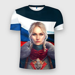 Мужская спорт-футболка Славянская девушка - флаг России