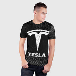 Футболка спортивная мужская Tesla с потертостями на темном фоне, цвет: 3D-принт — фото 2