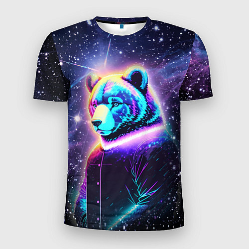 Мужская спорт-футболка Светящийся космический медведь / 3D-принт – фото 1