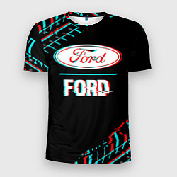Мужская спорт-футболка Значок Ford в стиле glitch на темном фоне