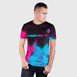 Футболка спортивная мужская Cyberpunk 2077 - neon gradient: символ сверху, цвет: 3D-принт — фото 2