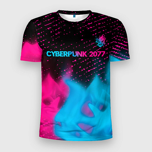 Мужская спорт-футболка Cyberpunk 2077 - neon gradient: символ сверху / 3D-принт – фото 1
