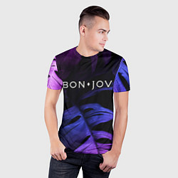 Футболка спортивная мужская Bon Jovi neon monstera, цвет: 3D-принт — фото 2