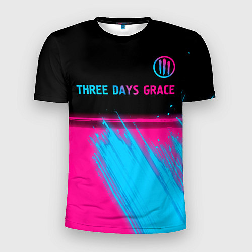 Мужская спорт-футболка Three Days Grace - neon gradient: символ сверху / 3D-принт – фото 1