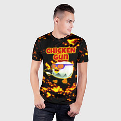 Футболка спортивная мужская Chicken Gun на фоне огня, цвет: 3D-принт — фото 2