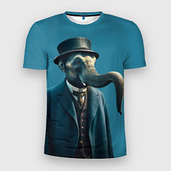 Мужская спорт-футболка Слон джентельмен в смокинге и шляпе