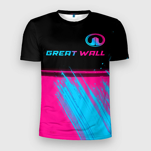 Мужская спорт-футболка Great Wall - neon gradient: символ сверху / 3D-принт – фото 1