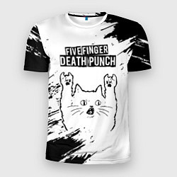 Мужская спорт-футболка Five Finger Death Punch рок кот на светлом фоне