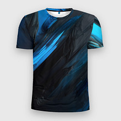 Футболка спортивная мужская Синяя краска на черном фоне, цвет: 3D-принт