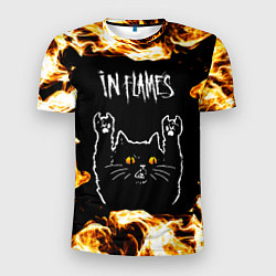 Мужская спорт-футболка In Flames рок кот и огонь