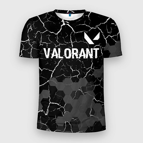 Мужская спорт-футболка Valorant glitch на темном фоне: символ сверху / 3D-принт – фото 1