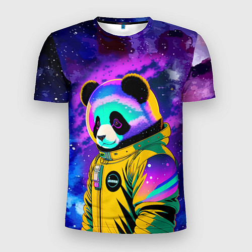 Мужская спорт-футболка Панда-космонавт в космосе - неон / 3D-принт – фото 1
