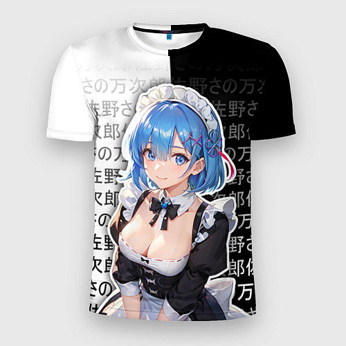 Мужская спорт-футболка Рем - re zero - иероглифы / 3D-принт – фото 1