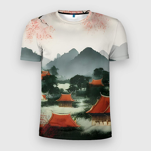 Мужская спорт-футболка Китайская деревня / 3D-принт – фото 1
