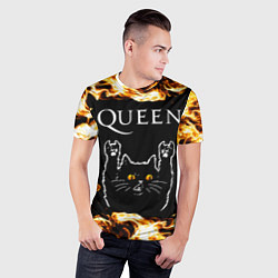 Футболка спортивная мужская Queen рок кот и огонь, цвет: 3D-принт — фото 2