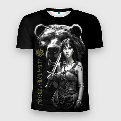 Мужская спорт-футболка Медведь и девушка воин / 3D-принт – фото 1