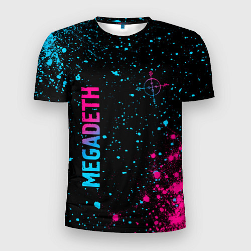 Мужская спорт-футболка Megadeth - neon gradient: надпись, символ / 3D-принт – фото 1