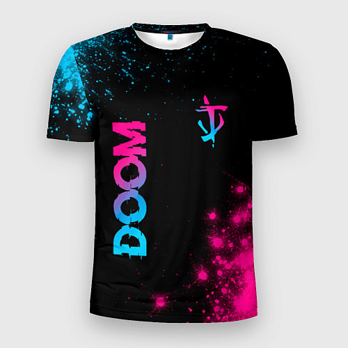 Мужская спорт-футболка Doom - neon gradient: надпись, символ / 3D-принт – фото 1