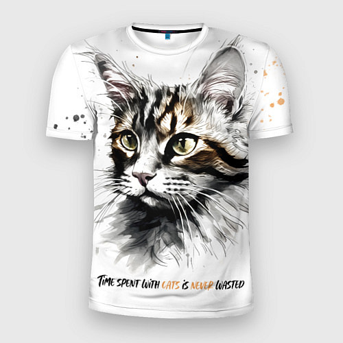 Мужская спорт-футболка Время с кошкой никогда не потрачено зря / 3D-принт – фото 1