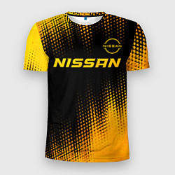 Мужская спорт-футболка Nissan - gold gradient: символ сверху