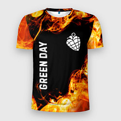 Футболка спортивная мужская Green Day и пылающий огонь, цвет: 3D-принт