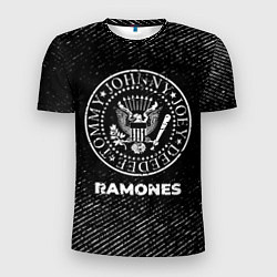 Футболка спортивная мужская Ramones с потертостями на темном фоне, цвет: 3D-принт