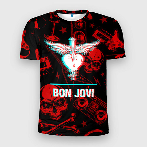 Мужская спорт-футболка Bon Jovi rock glitch / 3D-принт – фото 1